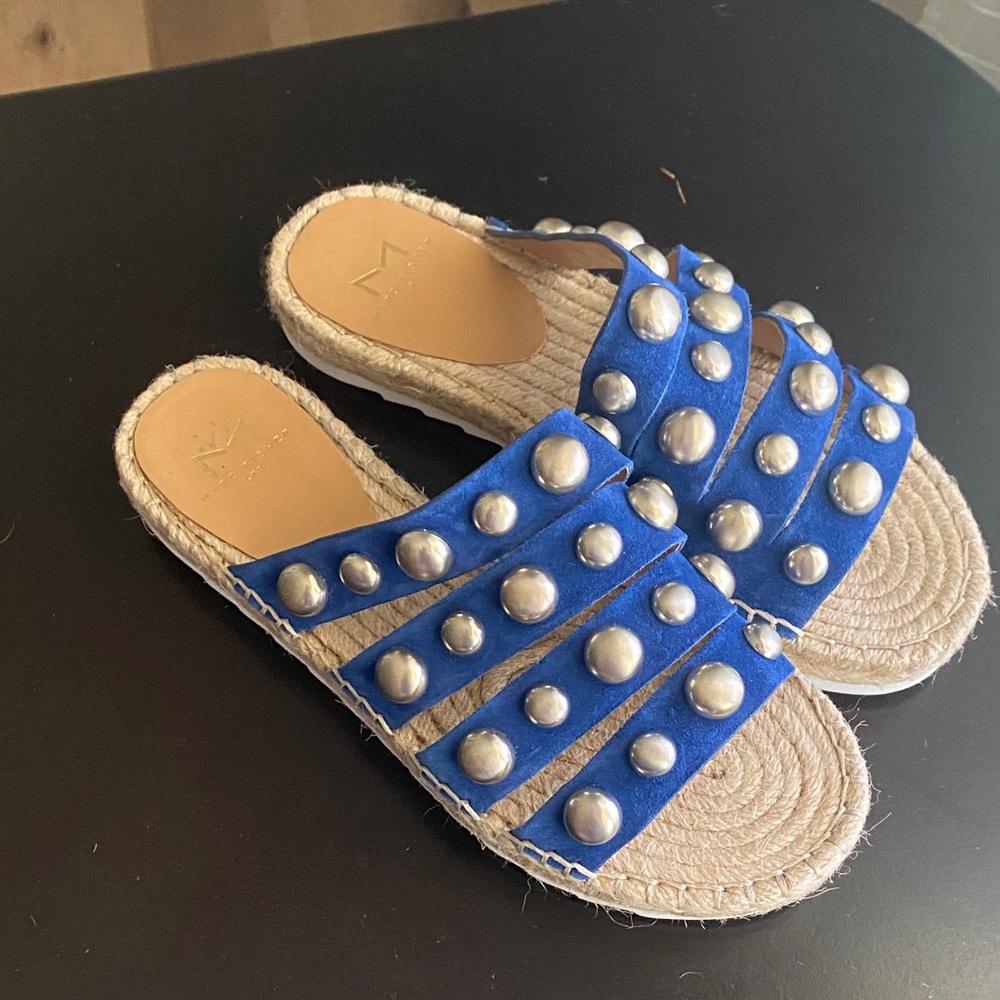 Marc Fisher Blue Studded Espadrille Slide Sandals - Picture 2 of 6